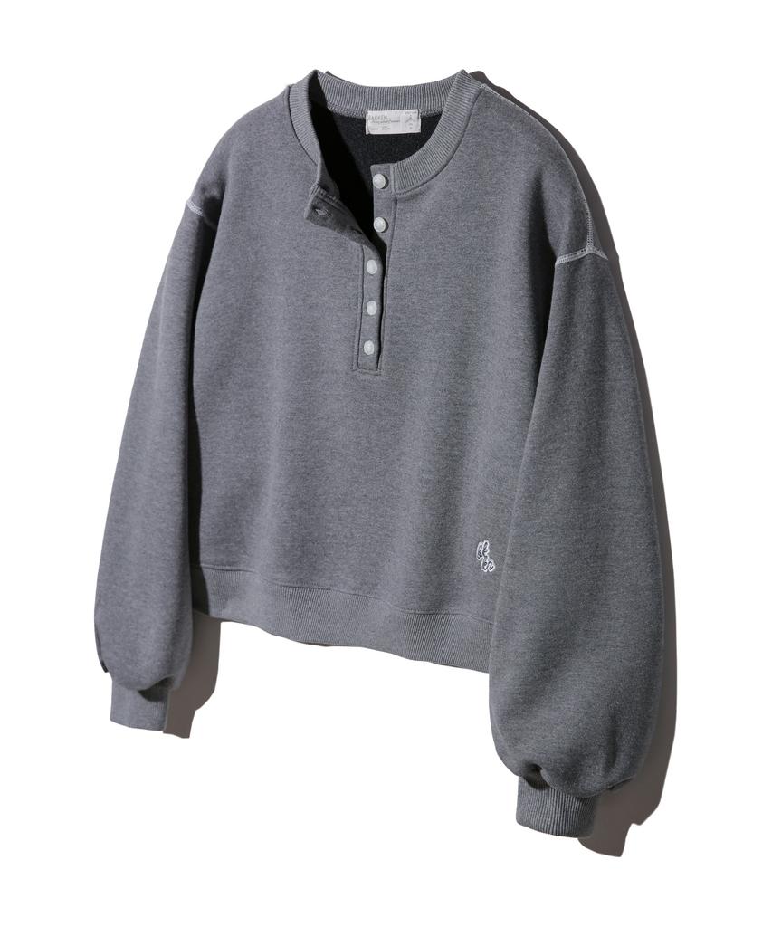 BAKKEN Henley Neck Semi-Crop Sweatshirt Bk5965_Gray
