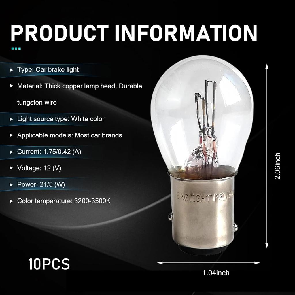 10 PCS Car 1157 Brake Lights, P21/5W Super Bright Dual Contact Indicator, S25 2057 2357 High and Low Foot Filament Waterproof Halogen Bulb, Universal