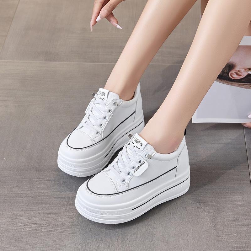 New Little White Shoes Women's Inner Height Increase Leather Versatile and Comfortable Lace-up-free Thick-soled Small-size Women's Shoes