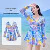 Summer Women's Long Sleeve Sun Protection Swim Dress with Breathable Mesh and Personalized Print