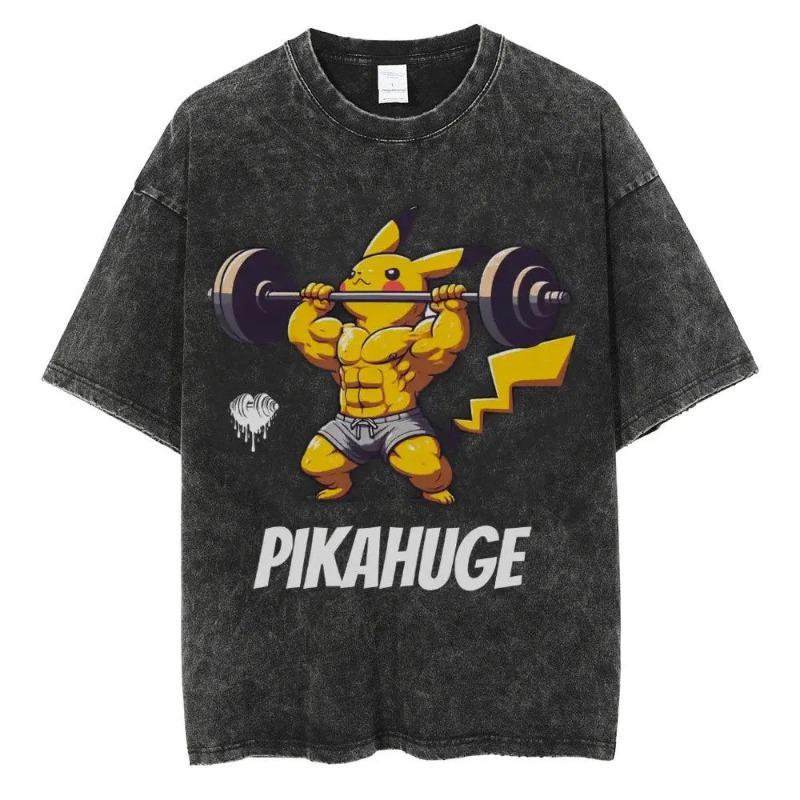 Zengyanqin02 Pok&eacute;mon Randproducten Oud Gewassen T-shirt Gym Oefening Fitness Heren en Dames Puur Katoen Korte Mouwen Casual Kleding XXXL
