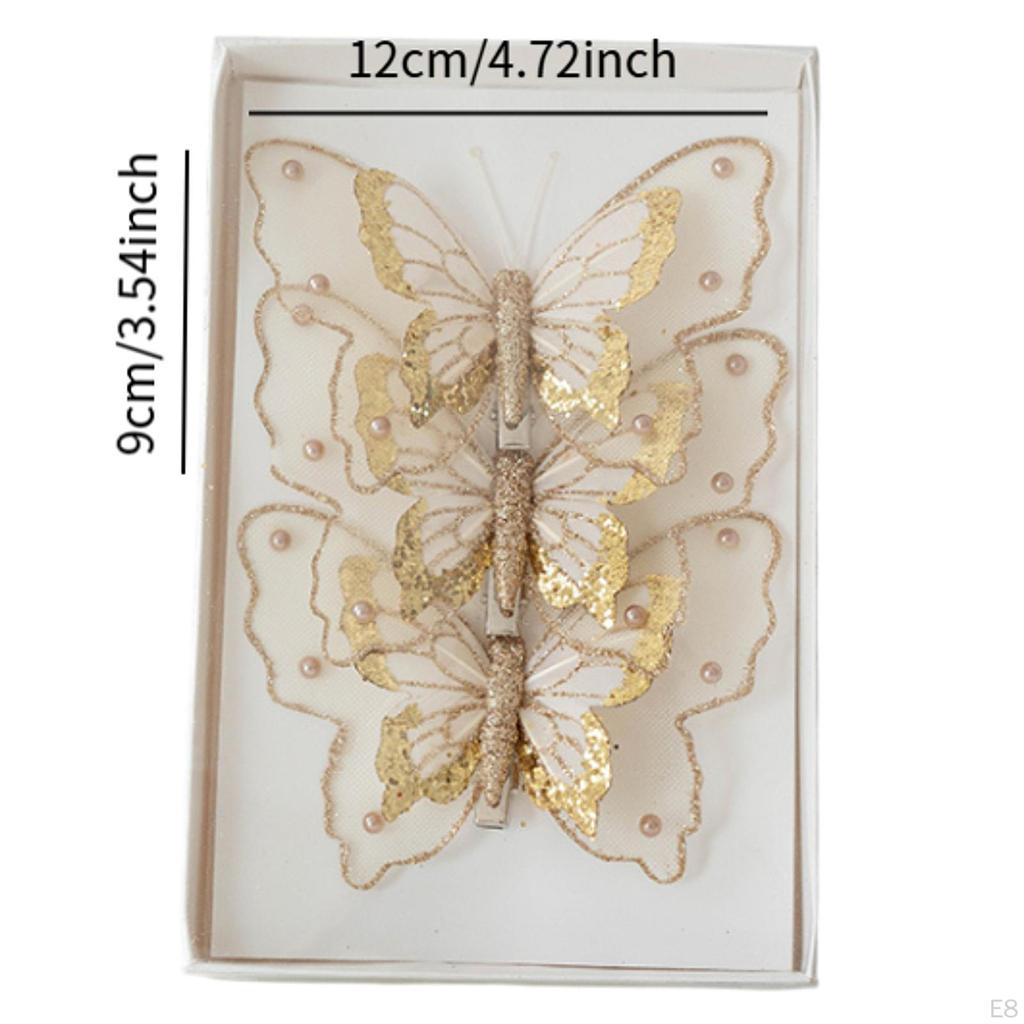 3Pcs Butterfly Christmas Tree Decorations Glitter Butterflies Bedroom Office Hanging for