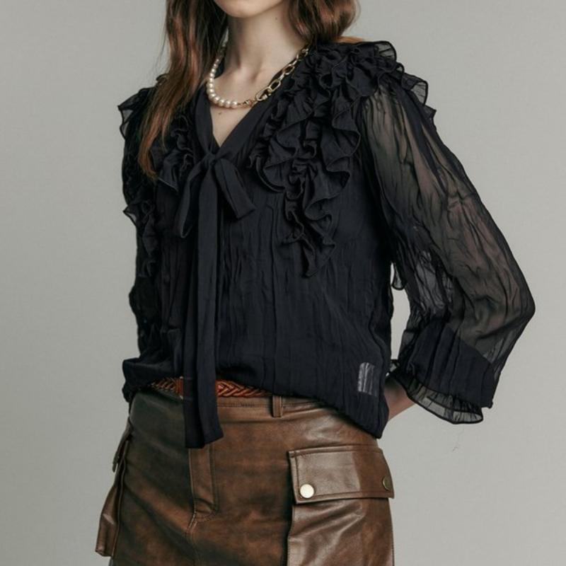 MAXZA Ruffle Volume SleeVe V Neck Chiffon Blouse Zc10qb400on