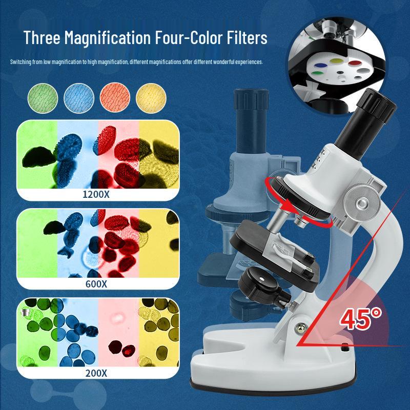 Mikroskop s vysokým rozlišením 1200x pro studenty - Pozorujte bakterie, Biologická sada pro domácí použití