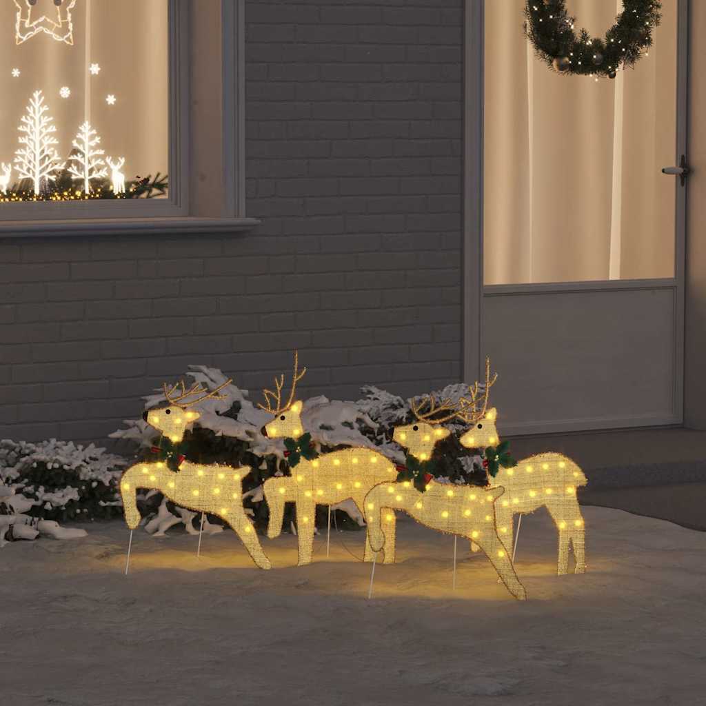vidaXL LED Reindeer Set 4 pcs Gold Fabric