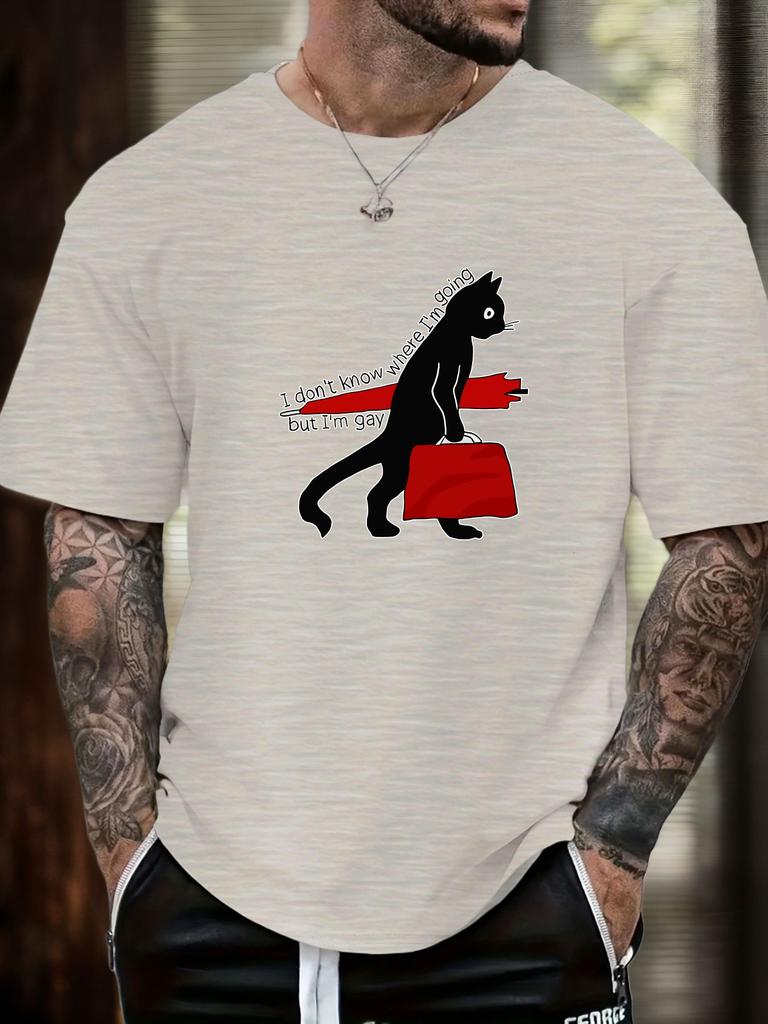 Mens Black Cat Quote Graphic T Shirt Summer Soft Comfort Fit Oversized Daily Wear Tee