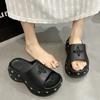 Fashion Star Rivets Chunky Platform Slippers Women Summer Punk Wedge Heel Sandals Woman Outdoor Beach Non Slip Soft Eva Slides