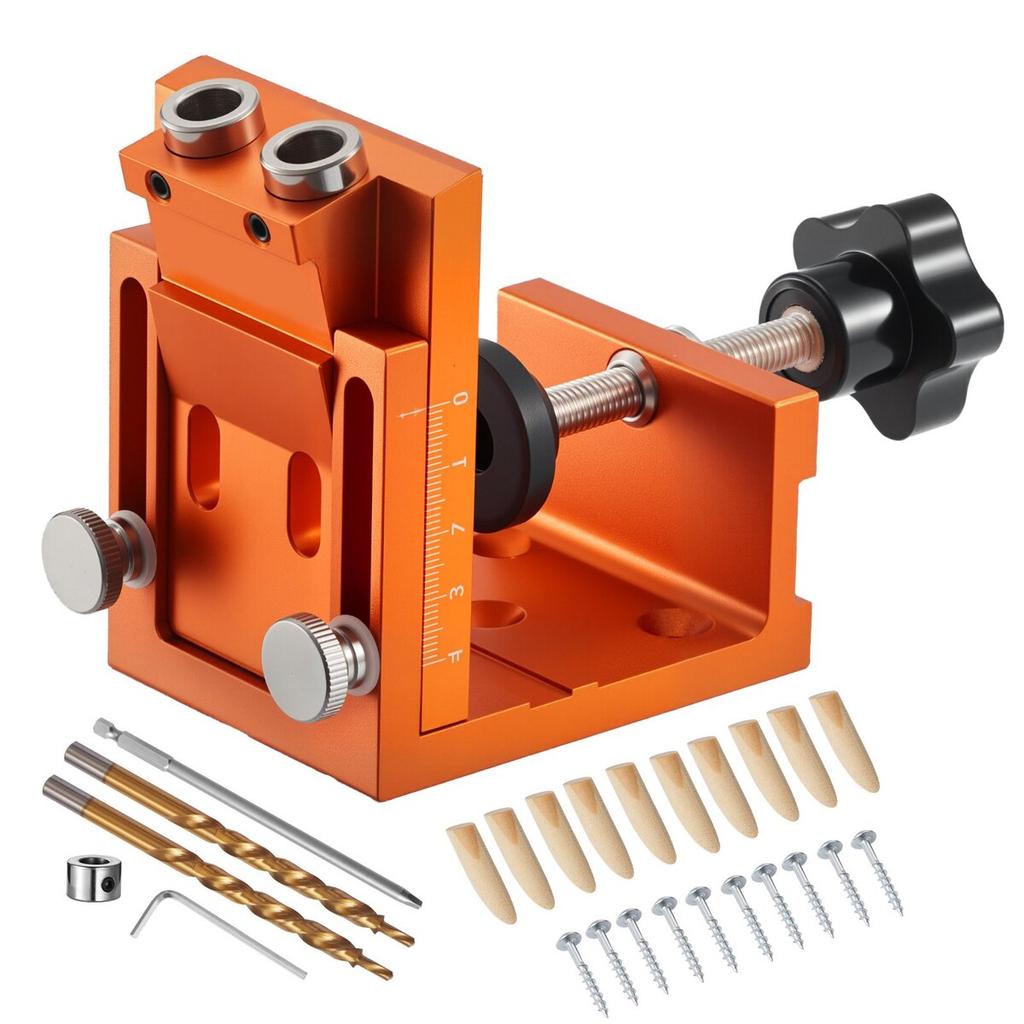 Pocket Hole Jig Kit, 12 Mm To 48 Mm Adjustable, Jig Pocket Hole System with Step Drill, Hex Wrench, Drill Stop Ring, Square Drive Bit, Plugs and