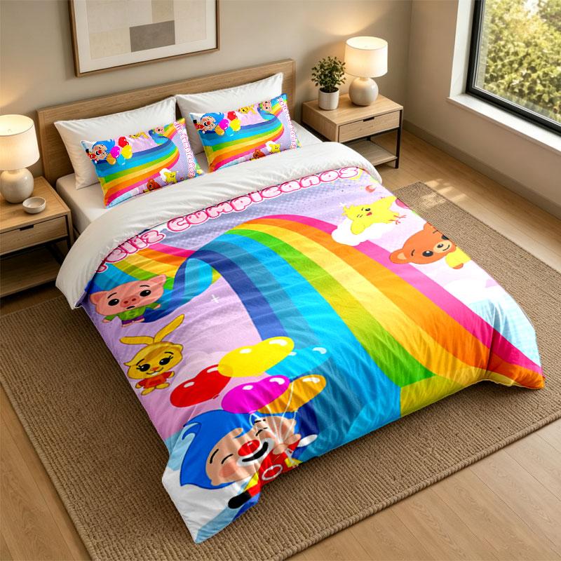 3Pcs Bedding SetEl Payaso Plim Plim Soft Bed Sheet and Two Pillowcases Home Bedroom Decor