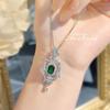Vintage Smaragd Prinzessschliff Anhänger Halskette mit Zirkonia Edelstein für Damen