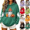 Women's Casual Long Sleeve Loose Fit Pullover Hoodie with Halloween Print