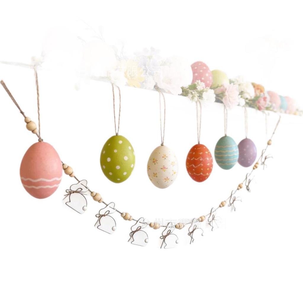 Pastoral Easter Rabbit Hanging Ornament: Handmade Wooden Bead Wreath for DIY Party Decoration