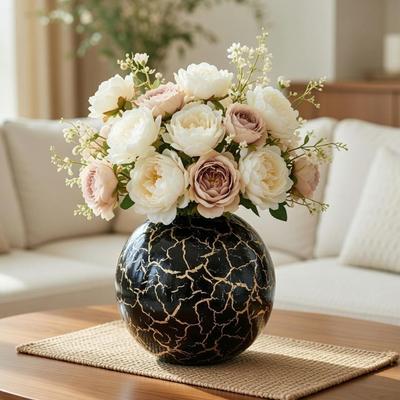 Metal Ball Round Metal Vase For, White | Metal Flower Vase In White – for Fresh or Artificial Flower Displays for Living Room – Great Wedding Gift