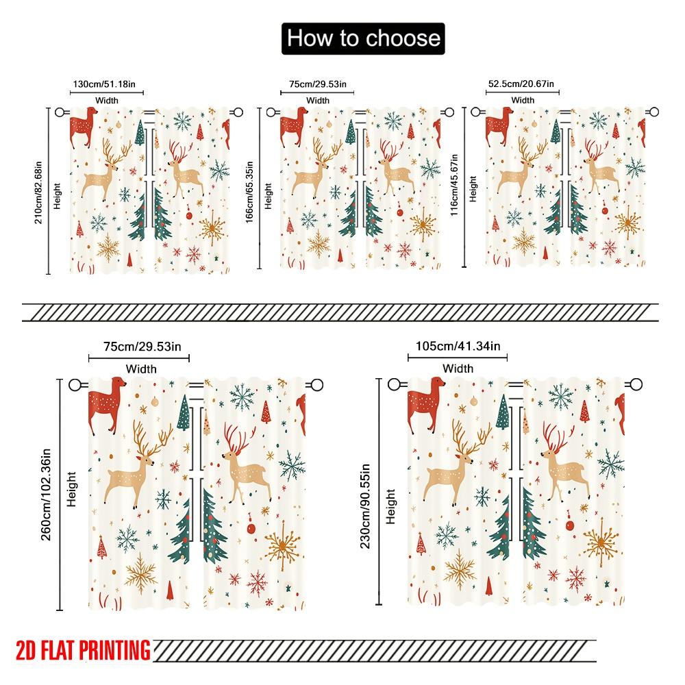 2pcs,2D Plane Printing Curtain Fabric Christmas Trees Snowflakes Deer Bauble (3) Versatile 100% Polyester (without Rod) Holiday