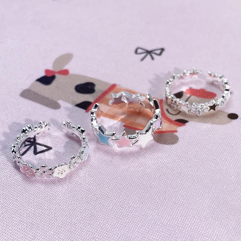 Dopamine Dripping Oil Opening Flower Star Ring Female Niche High Sense Index Finger Ring Folding Wearing Light Luxury Ring