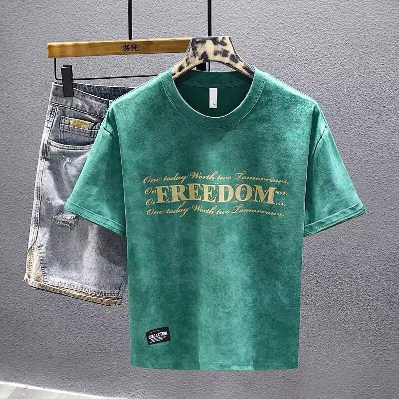 American Short-Sleeved T-Shirt Men'S Trendy Brand Fashion Retro Half-Sleeved Thin Casual Versatile Top