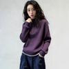 Women's Sporty Grape Purple Striped Half-Zip Sweater - Autumn 2026 Korean Style