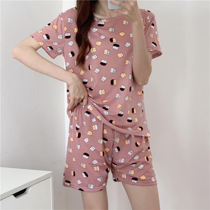 Damen Sommer Kurzarm Pyjama Set: Dünn, Lässig, Lockere Passform, 7/8-Hose - Ideal für Zuhause