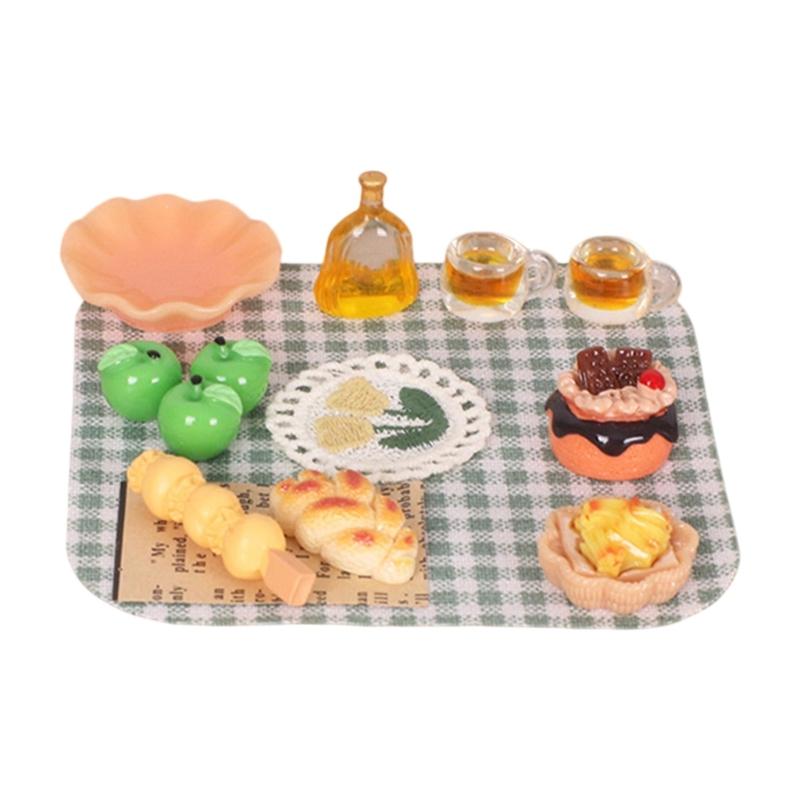 1:12 Scale Miniature Outdoor Picnics Meal Food Model Figurine Set For Doll House With Realistic Food Models And Utensils