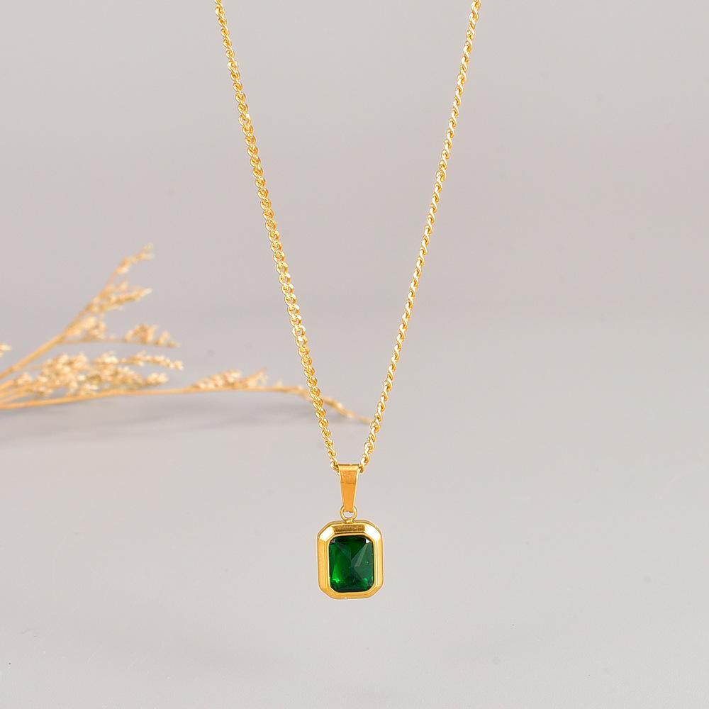 Trendy L182 Blue-Green-Purple Gemstone Necklace for Women - 18K Gold-Plated Stainless Steel Hip Hop Clavicle Chain