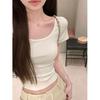 U-neck Short-sleeved T-shirt Women's Summer New Inner Fit Slim and Thin Korean Base Spice Girl Black Top
