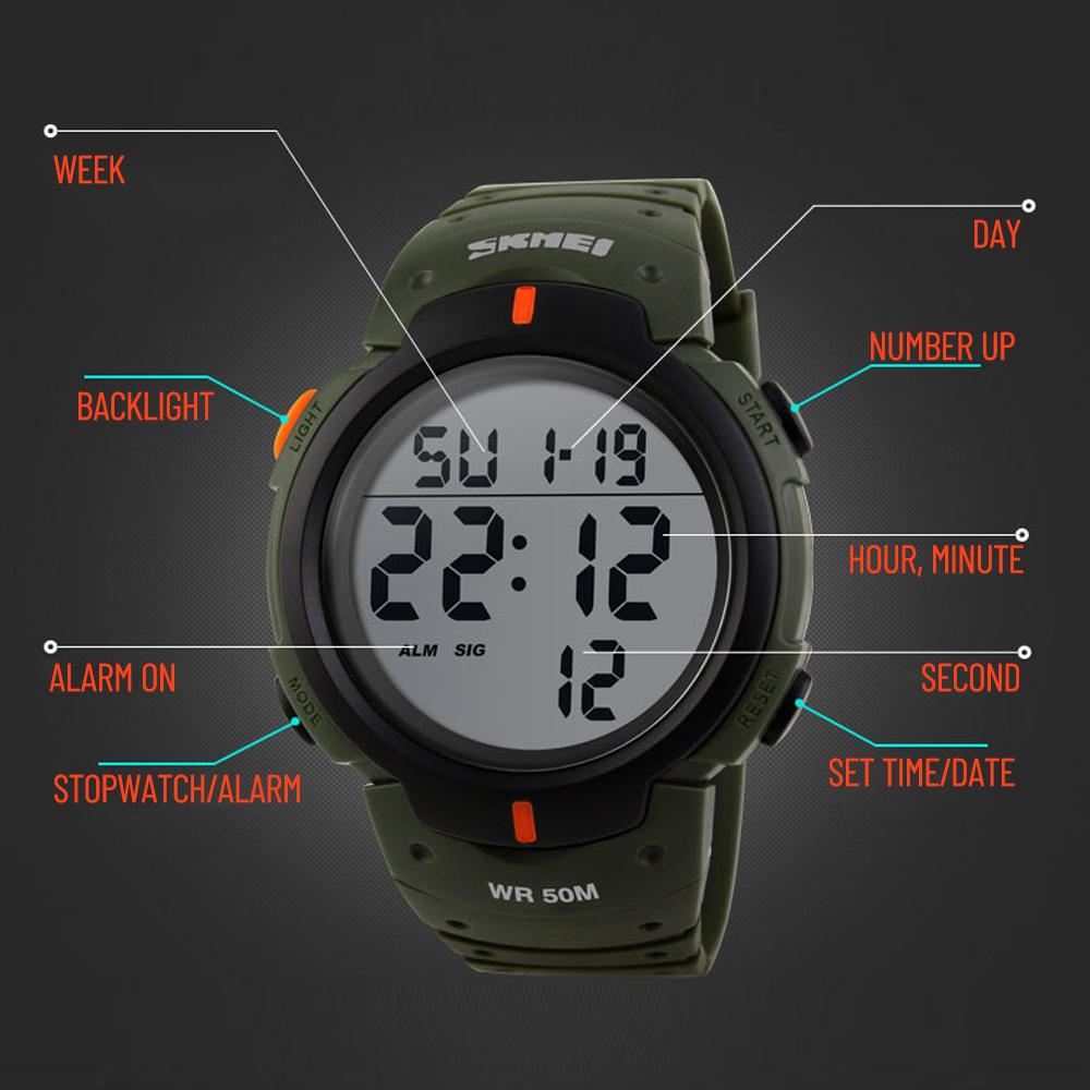 Herren-Digitaluhr, Stoppuhr, Alarm, leuchtende Uhr