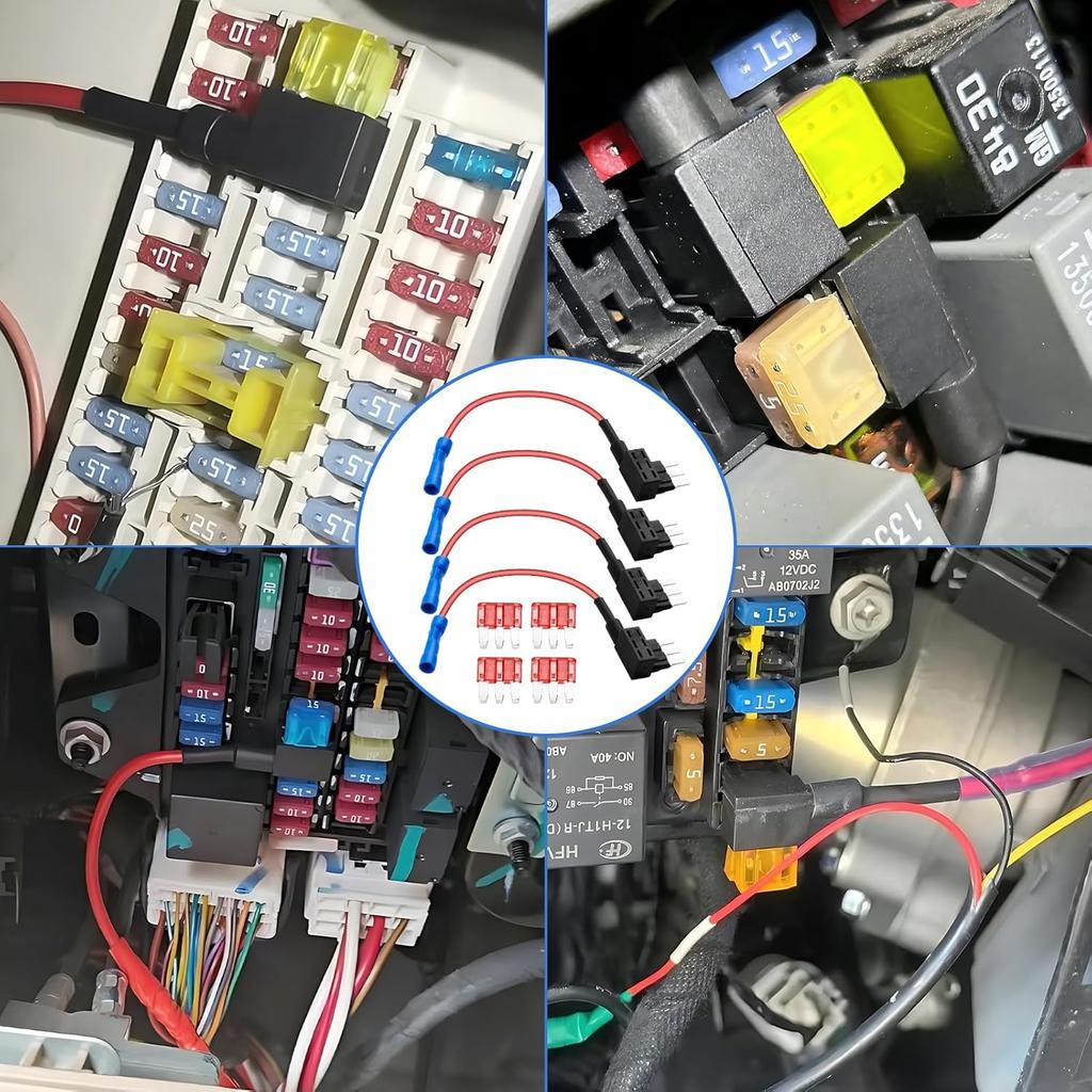 4 Pack Micro 3 Fuse Tap, Add A Circuit Adapters, Expandable Blade Style 12V Fuse Holders For Underglow Lights, Interior LEDs & Car Accessories (Red