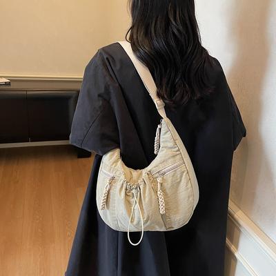 Girls Fresh Casual Fashion Tote Bag Large Capacity Commuter Messenger Bag Pleated Drawstring Lightweight Women's Shoulder Bag