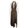 Women Summer Casua Halter Backless High Splice Solid Color Evening Party Dress