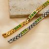 Casual Outfit Beaded Bracelet, Stainless Steel Tone Link Wrist Bangle with Green Yellow Rectangular Bead Inlays