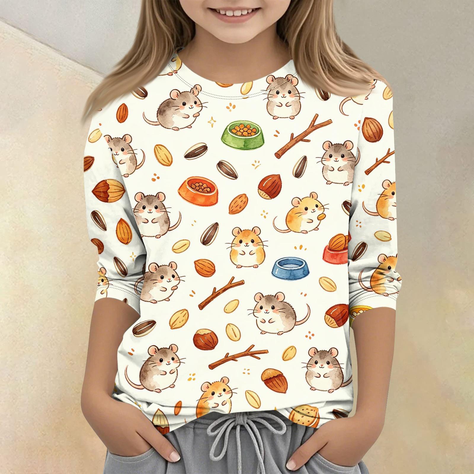 

Kids Animal Print Round Neck 3/4 Sleeve Casual T Shirt Soft Comfortable Fabric Suitable for Everyday Wear and Playtime Activities 150 бежевый