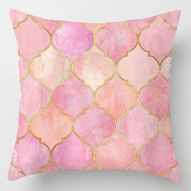 2D Flat Printed Pink Rose Floral Peach Skin Cushion Cover Romantic Flower Decorative Pillowcase For Sofa Bed Room Home Decor
