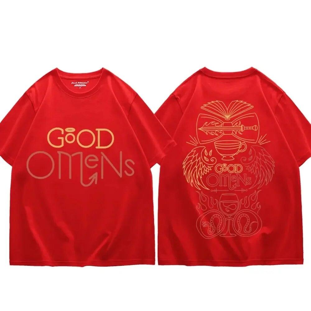 TV Play Good Omens Printed T Shirts Unisex Women Fashion Vintage Oversized T-shirts Summer Casual Pure Cotton T-shirt Streetwear Unisex