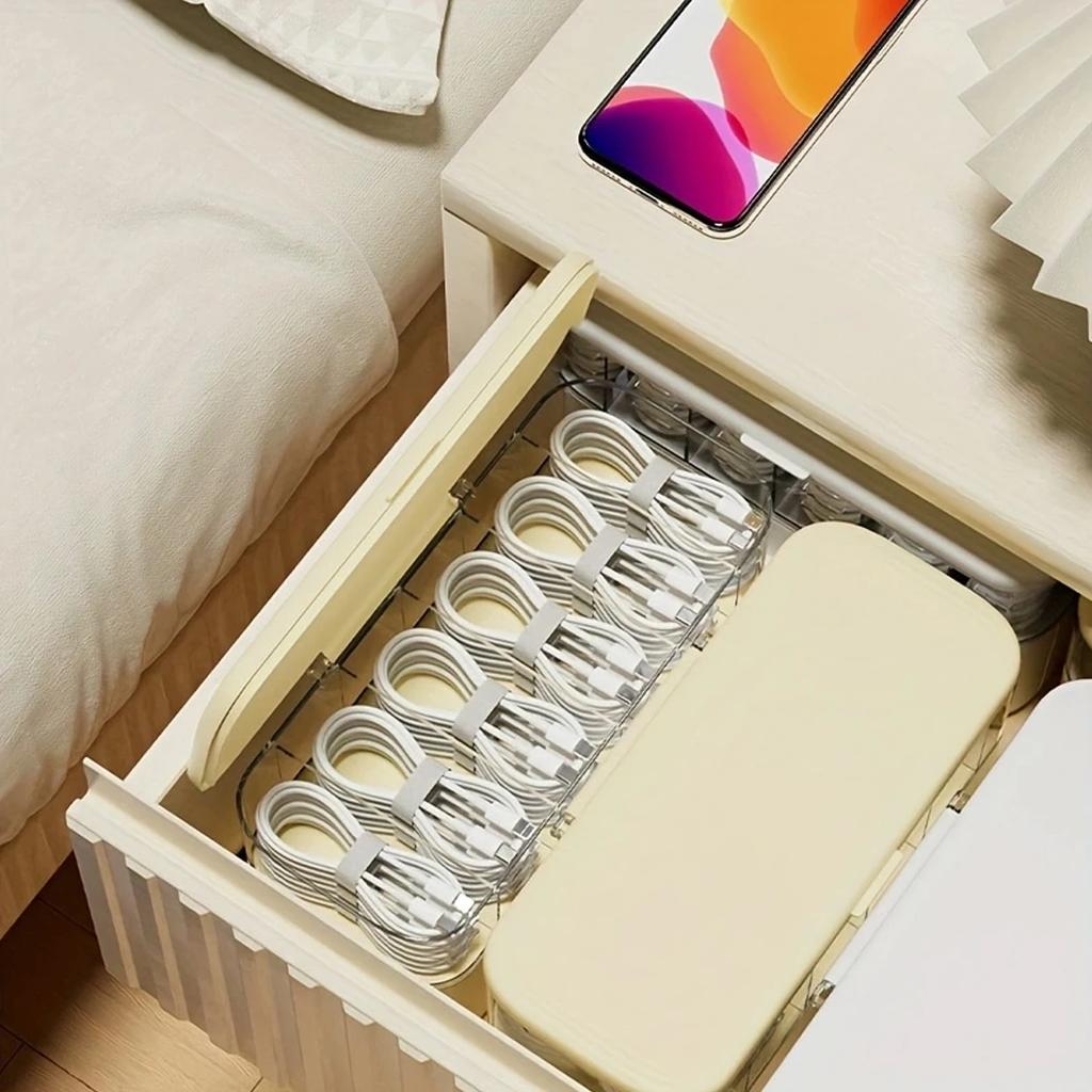 Kabel-Organizer-Aufbewahrungsbox mit 14 Kabelbindern, Schreibtisch-Kabelmanagement-Box mit Deckel, Netzkabel-Organizer für Büro, Zuhause