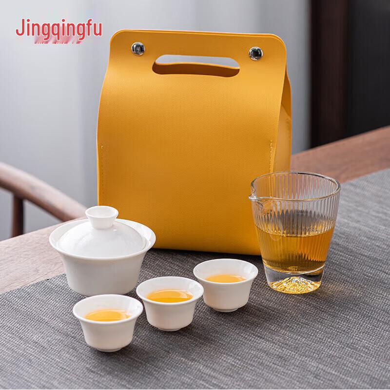

Jingqingfu Suet Jade Porcelain Travel Tea Set