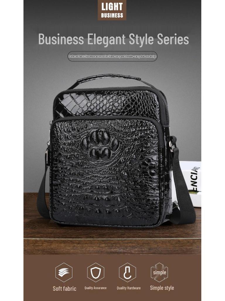Crocodile Pattern Mens Shoulder Bag In Genuine Top Layer Cowhide Leather - High-End Quality, Versatile for Business and Casual Commute