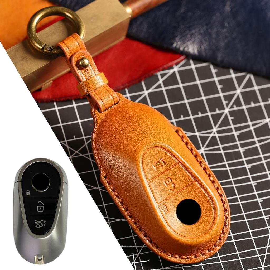 Leather Car Remote Key Cover Case Holder Shell Protector Fob For Mercedes Benz A B C E S Class S400L CLA CLS GLC GLE GLS EQE EQS