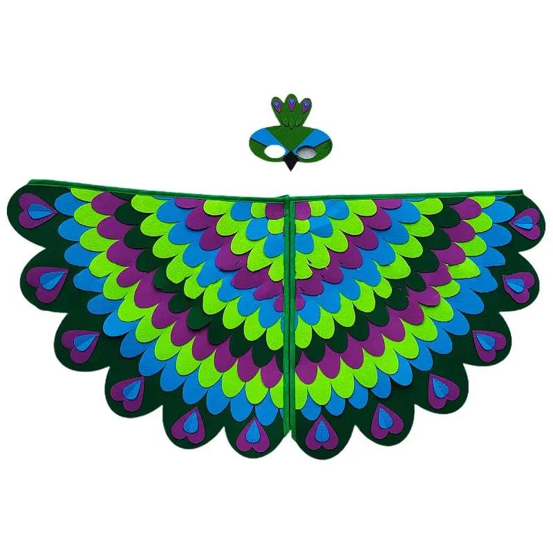 Bird Cosplay Costume Stage Performance Owl Peacock Wings Bird Felt Cape with Mask for Girls Boys Halloween Party Cloak