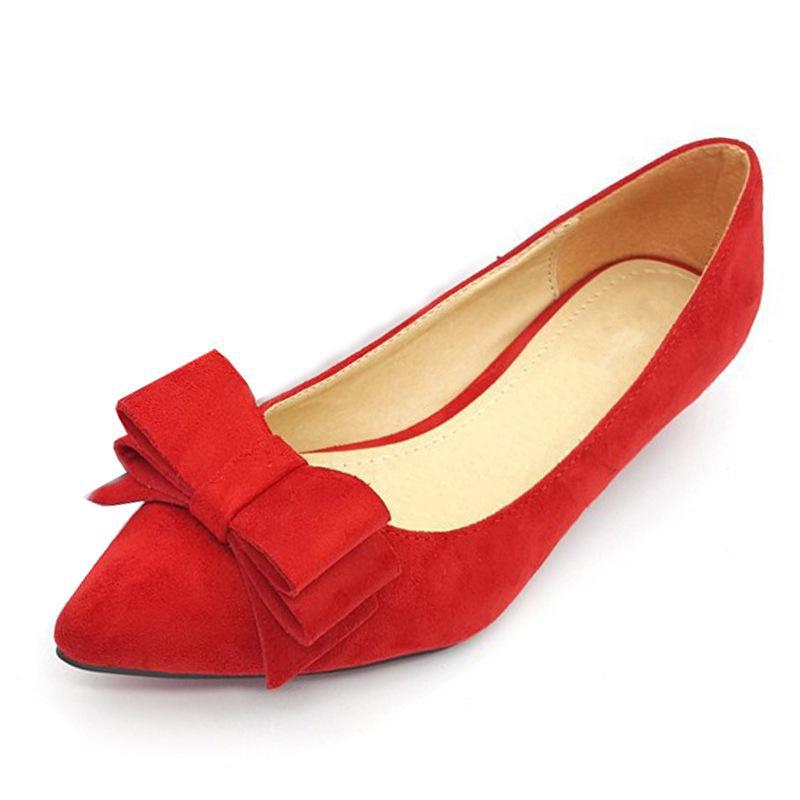 Korean Spring Women's Suede Low-Heel Black Shoes with Sweet Butterfly Design