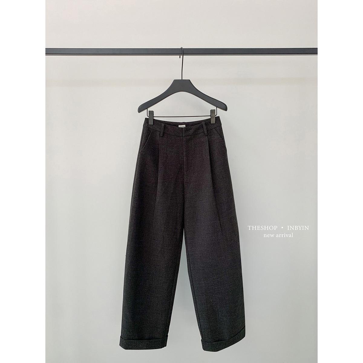 

Yi En Ou Women s Textured Wool Turned-Up Pants: New Pear-Shaped Slimming Design with Curved Leg Fit Small чёрный