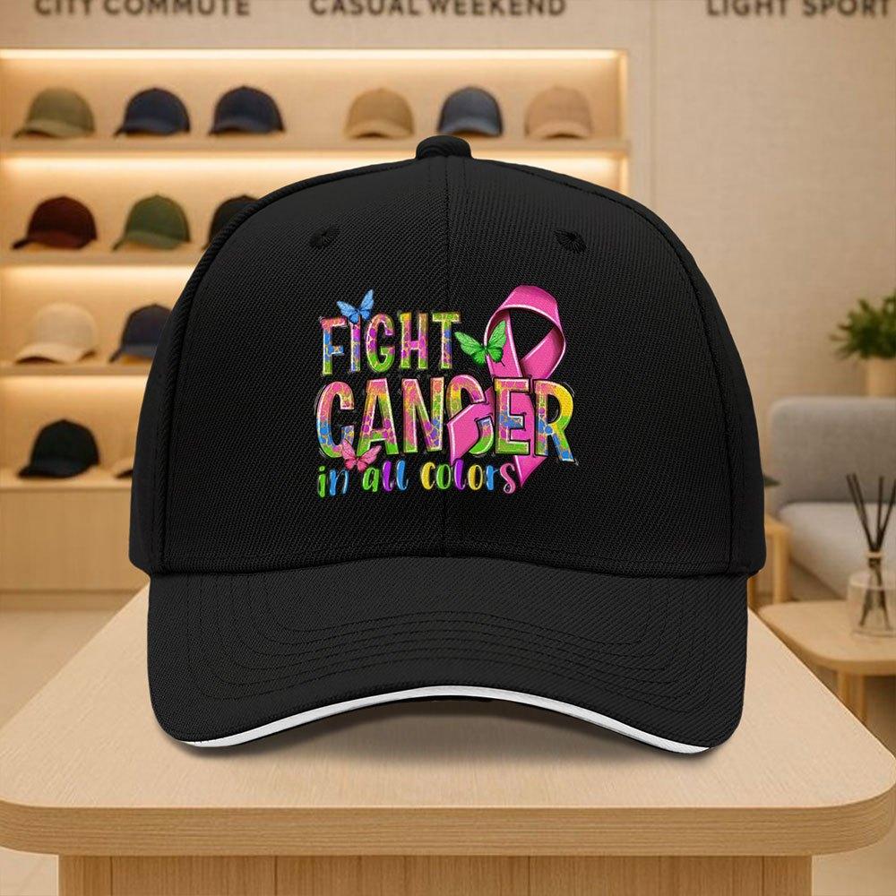 Fight Cancer In All Colors Print Baseball Cap Unisex Polyester Casual Outdoor Adjustable Headwear
