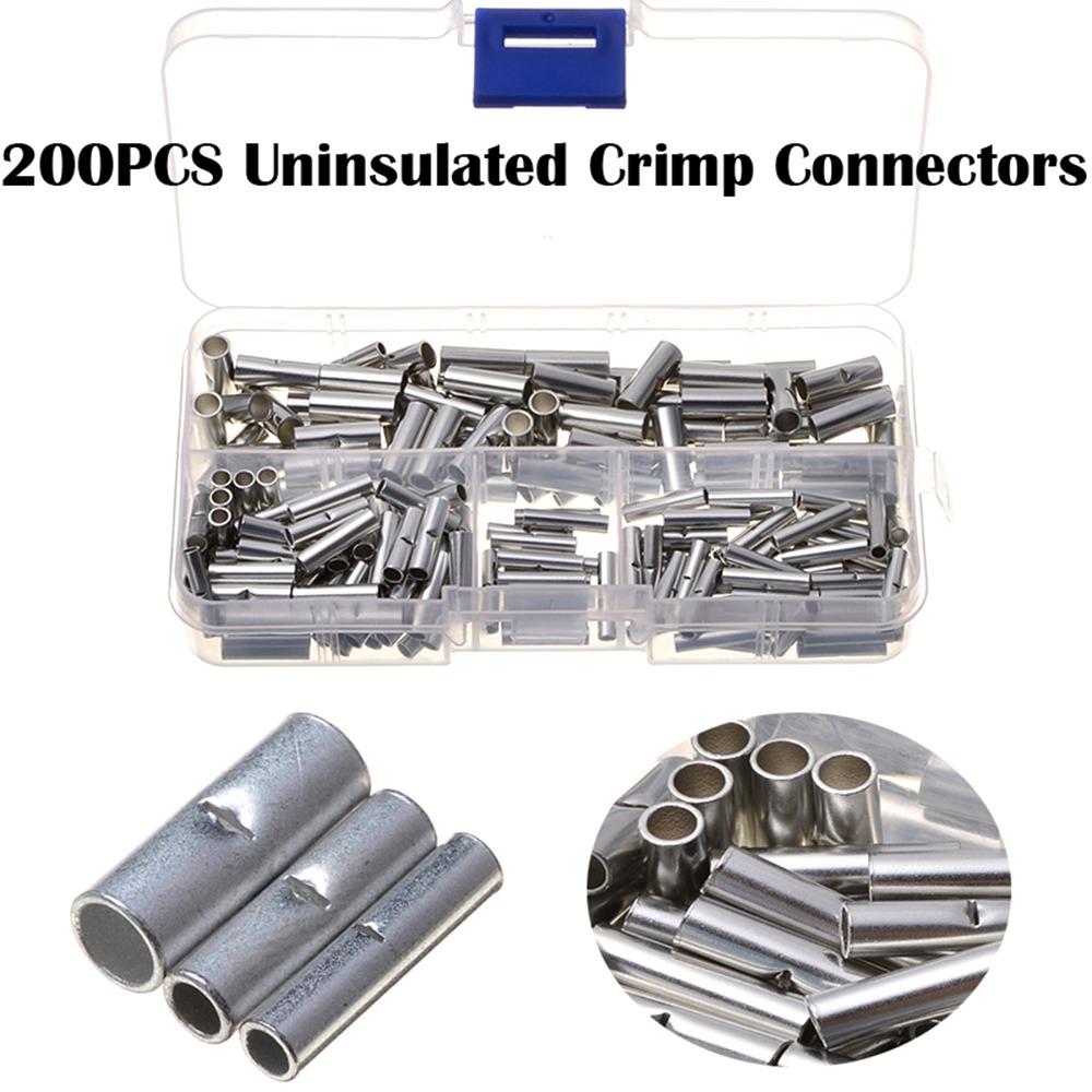 200pcs 12-10 AWG Non-Insulated Butt Connectors Cable Crimp Terminals Electrical Wiring Projects