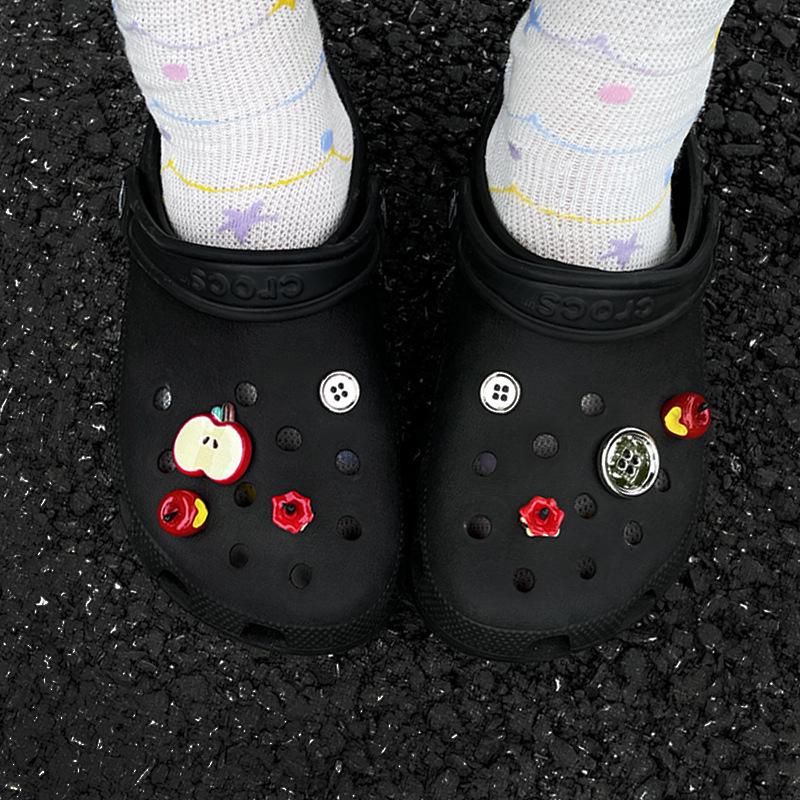 Croc Accessories: DIY Barbie Pink Y2K Emo Shoe Charms with Dark Butterfly Heart Design