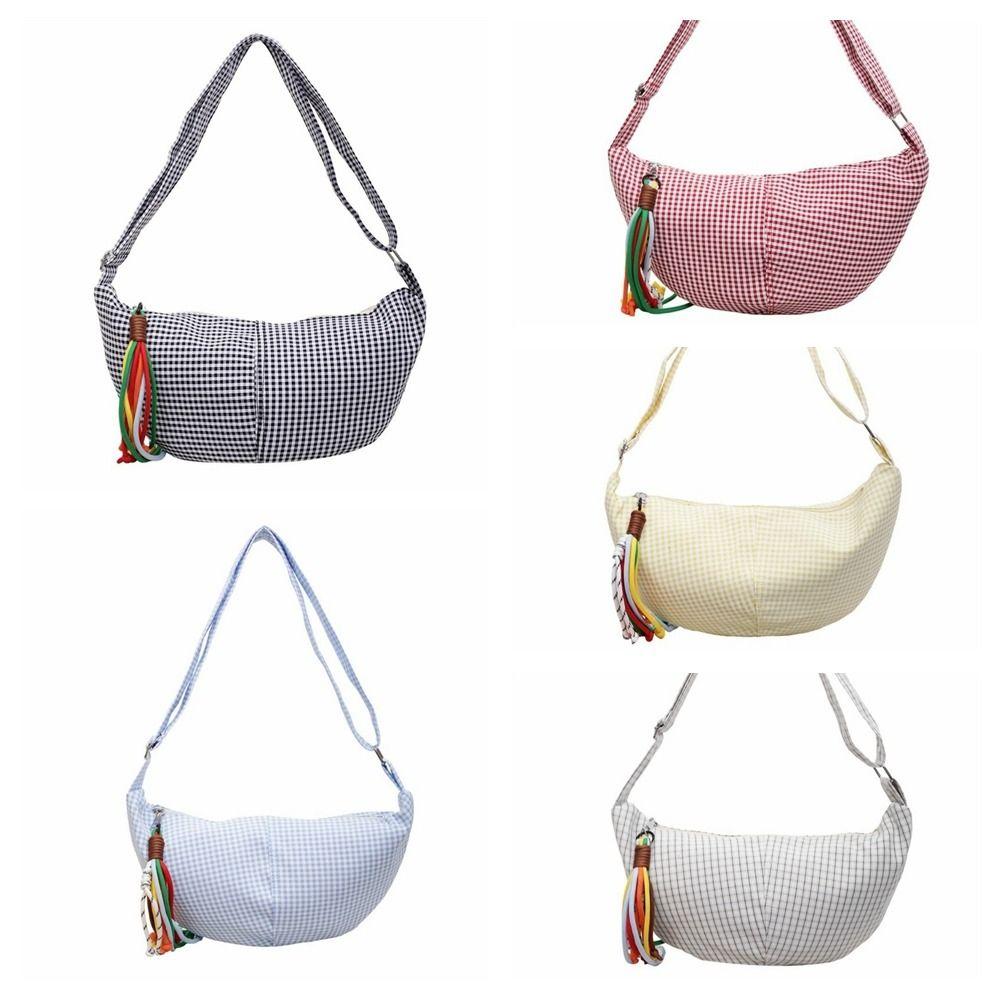 Large Capacity Dumpling Bag Zipper Crossbody Bag Simple Plaid Shoulder Bag  Daily