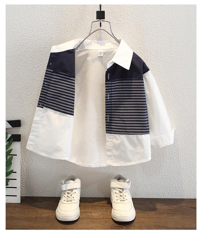 Boys' Handsome Striped Long-Sleeve Shirt, New 2025 Spring/Autumn Trend, Small to Medium Sizes