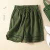 Women's Retro Lace Linen Shorts - Elastic Waist, Wide Leg, Casual & Lightweight