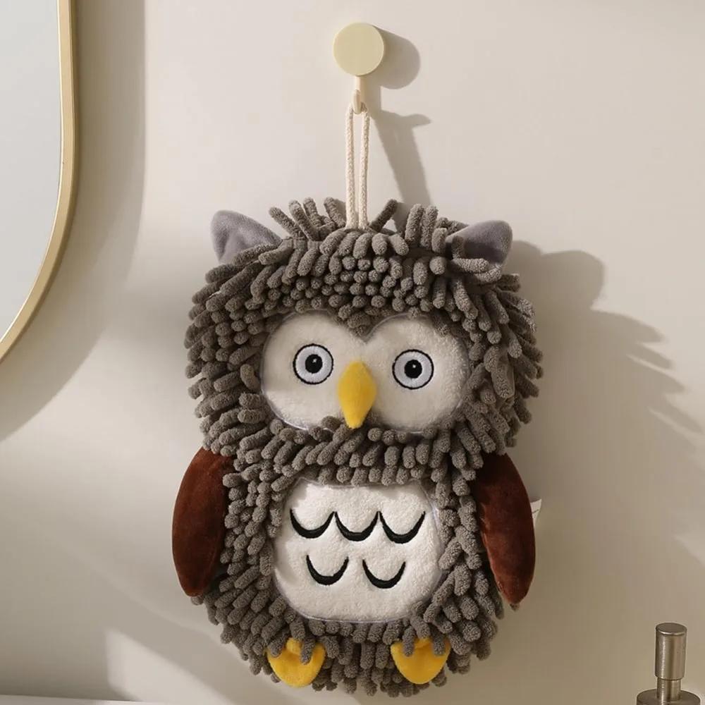 New Durable High Quality Soft Owl Chenille Hand Towel Hanging Fluffy Chenille Towel Owl Design Super Absorbent Funny Hand Towel