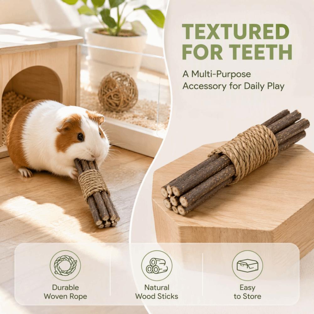 5pcs Wood Wooden Pet Chew Toys Sea Grass Rope Low Water Content Hamster Chew Stick Chewable Small Animal Chew Toy Teeth Grinding