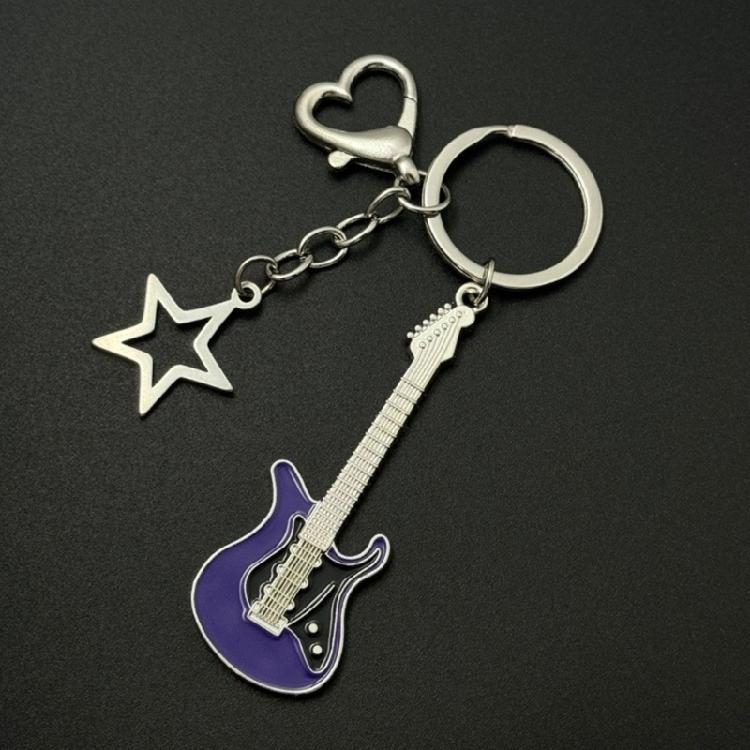 Fashion Star Guitar Keychain Decorations Simple Car Keyring Hanging Ornament