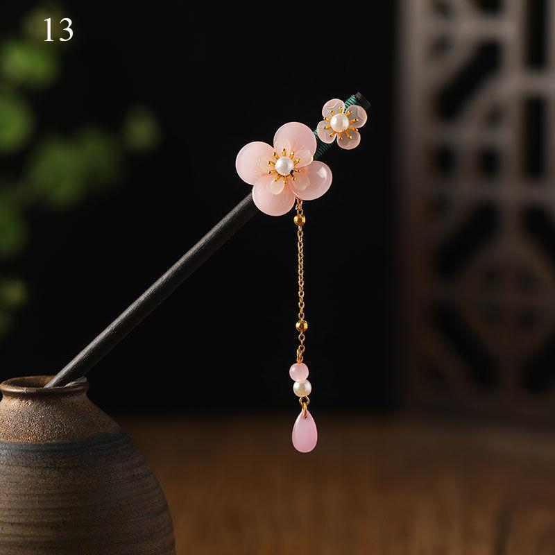 Vintage Handmade Luxury Flower Tassel Hairpins Hair Sticks Hair Wood Chinese Hair Stick Pins For Women Hair Ornaments headdress